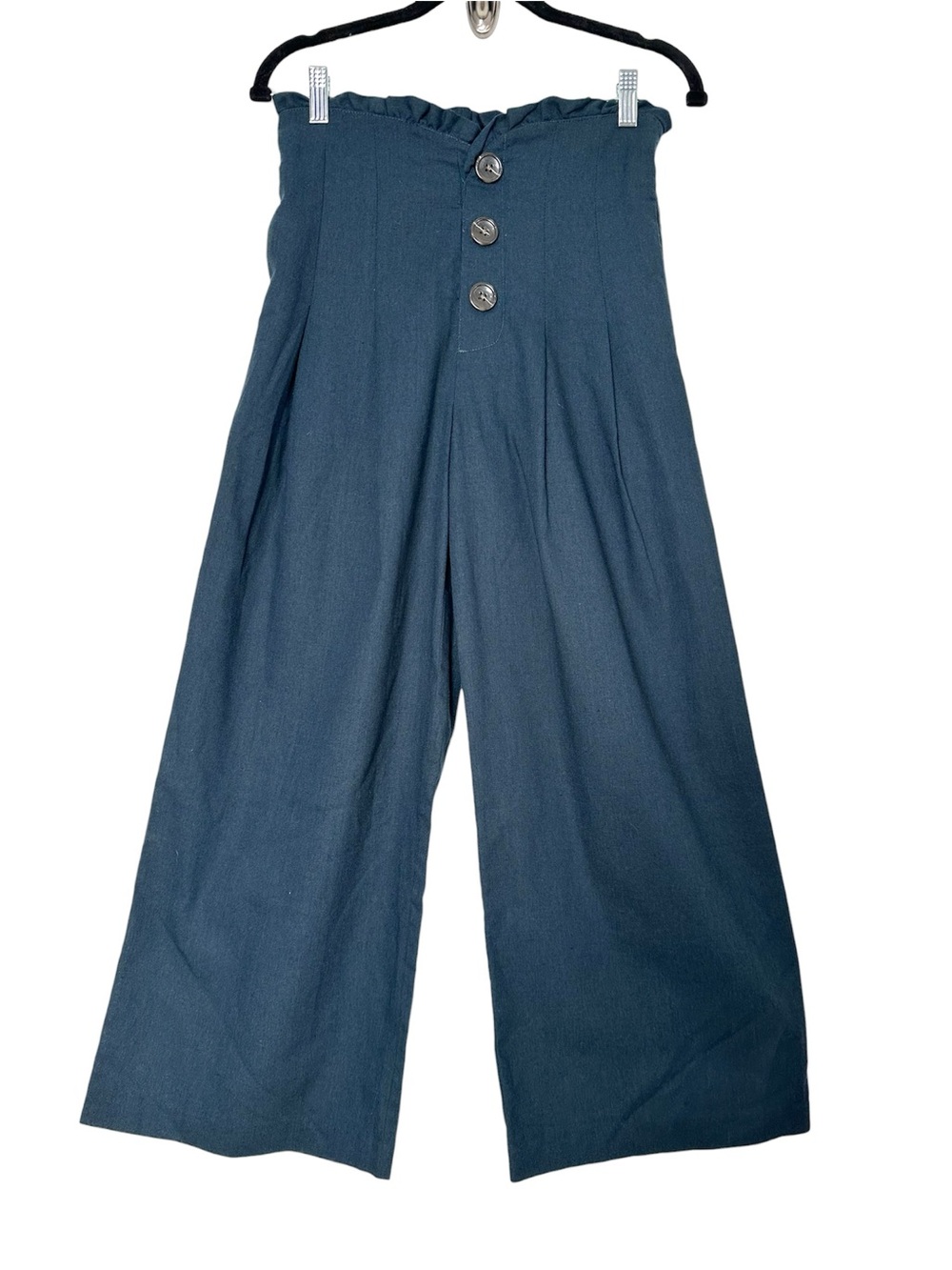 Feminine High Waisted Wide Leg Culotte Gaucho Capris Button Down Ruffle Nautical